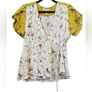 Meadow Rue By Anthropologie Bon Voyage Floral Wrap Blouse Top V-neck Womens 6